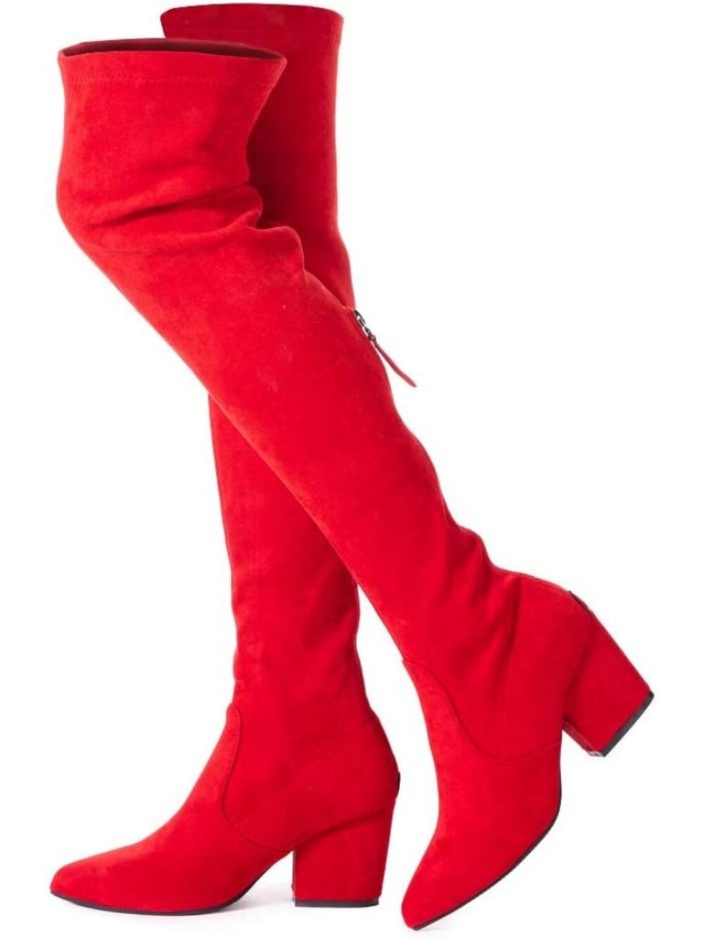 Women's Red Suede Pointed Toe Flat Comfort Over the Knee Thigh High Boots